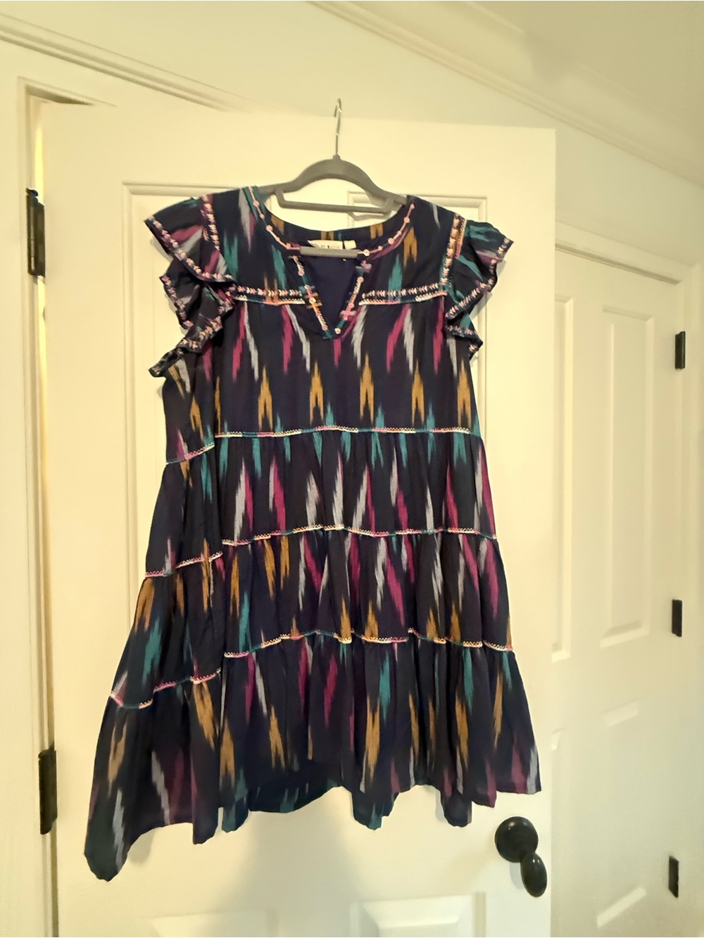 Roller Rabbit Navy Multicolor Ikat Tiered Dress